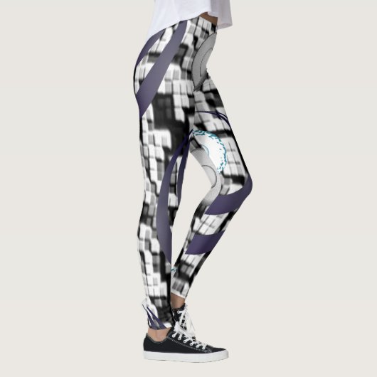 青市松模様に白レギンス10代の若者 レギンス (右)