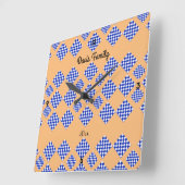 青市松模様に白色ベージュ スクエア壁時計 (傾斜)