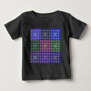 青市松模様に紫アートプリント ベビーTシャツ