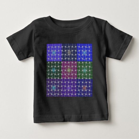 青市松模様に紫アートプリント ベビーTシャツ (正面)