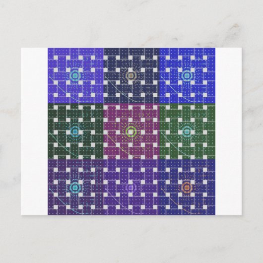 青市松模様に紫アートプリント ポストカード (正面)