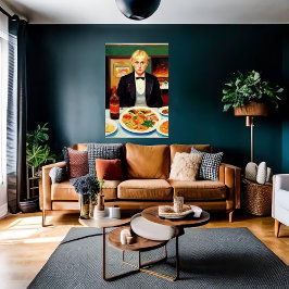 青年とパーティーの夕食 | AI Art ポスター