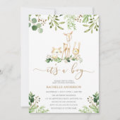 青年の森(き)に生き物の緑(き)の赤ちゃんシャワー 招待状 (正面)