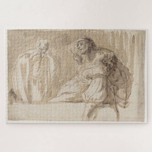 青年は指を上げ女を無意識に保つ ジグソーパズル (横)