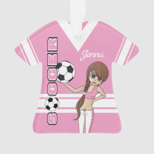 青年サッカーのかわいい女の子 のピンク オーナメント