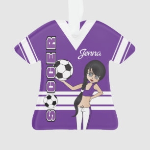 青年サッカーのかわいい女の子 の紫色 オーナメント