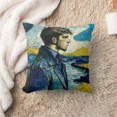 青年ポートレートと日の出絵画の クッション (ブランケット)
