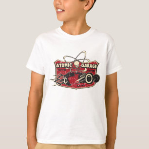 青年原子ガレージの白のレトロのスカルのティー Tシャツ