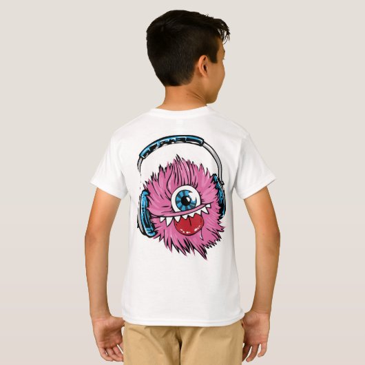 青年Tシャツの演劇それ騒々しいモンスターのヘッドホーンの子供 Tシャツ (裏面フル)