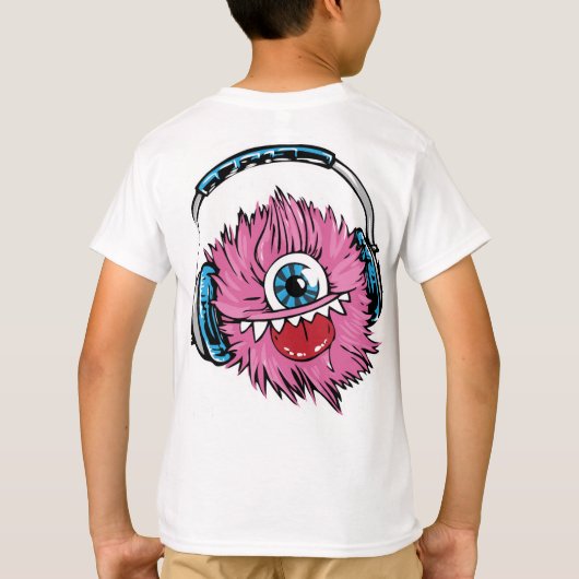 青年Tシャツの演劇それ騒々しいモンスターのヘッドホーンの子供 Tシャツ (裏面)