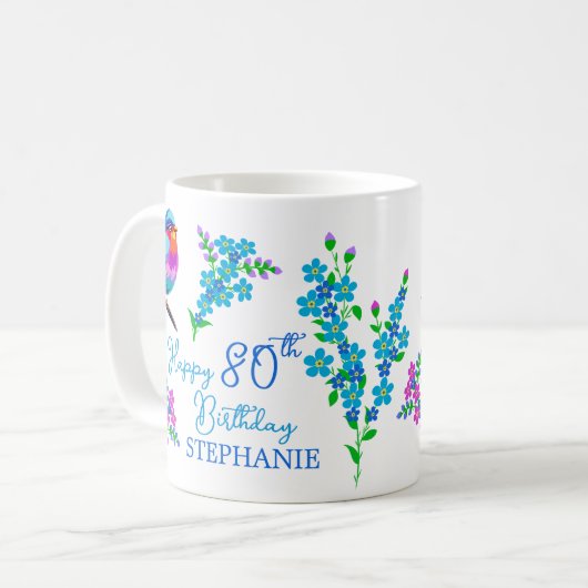 青忘れ鳥私ではなくフローラ80誕生日 コーヒーマグカップ (正面左)