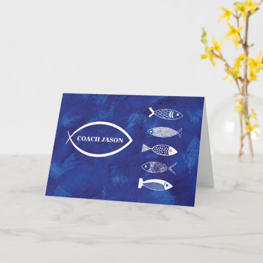 青感謝していに魚を加えたスイムコーチ カード (黄色い花)