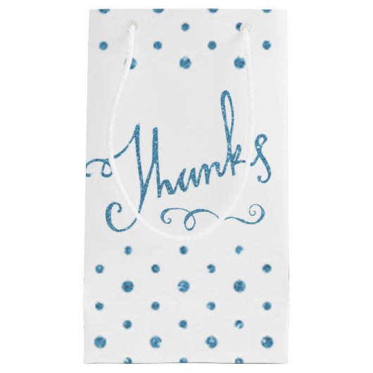 青感謝していスパークルセリフ文字ありがとう スモールペーパーバッグ (正面)