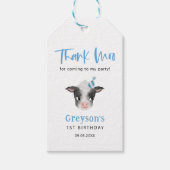 青感謝していモー牛の誕生日パーティー ギフトタグ (正面)