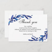 青感謝してい君。冬の結婚式のノート。植物学の サンキューカード (正面/裏面)