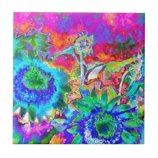 青抽象芸術ひまわりフローラ水絵画色 タイル (正面)