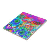 青抽象芸術ひまわりフローラ水絵画色 タイル (側面)