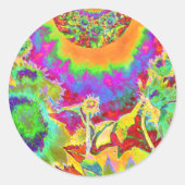 青抽象芸術ひまわりフローラ水絵画色 ラウンドシール (正面)