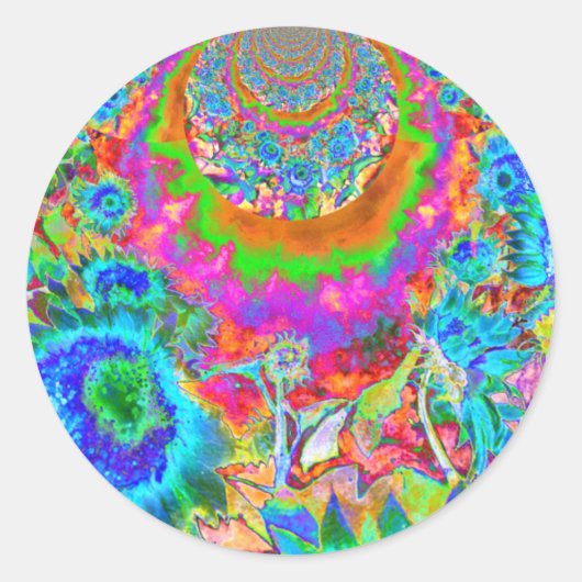 青抽象芸術ひまわりフローラ水絵画色 ラウンドシール (正面)