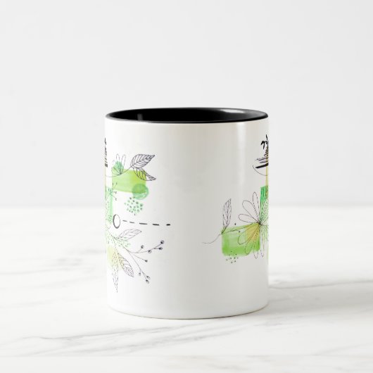 青抽象芸術ジオメトリックグリーンブラック ツートーンマグカップ (中央)