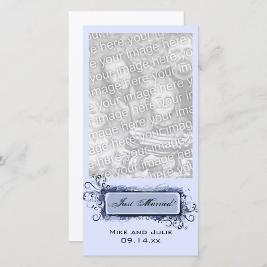 青抽象芸術フローラたった今結婚しました 案内状 (正面/裏面)