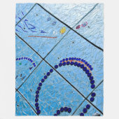 青抽象芸術モザイク フリースブランケット (正面)