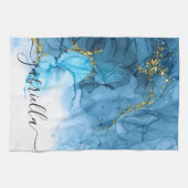 青抽象芸術大理石 キッチンタオル (横)