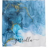 青抽象芸術大理石 シャワーカーテン (正面)