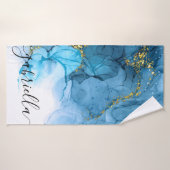 青抽象芸術大理石 バスタオル (バスタオル)