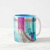 青抽象芸術幾何学明るいピンク赤 ツートーンマグカップ (正面右)