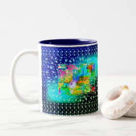 青抽象芸術幾何学星明るい緑 ツートーンマグカップ