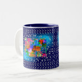 青抽象芸術幾何学星明るい ツートーンマグカップ (正面左)