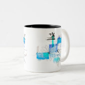 青抽象芸術幾何青黒 ツートーンマグカップ (正面右)