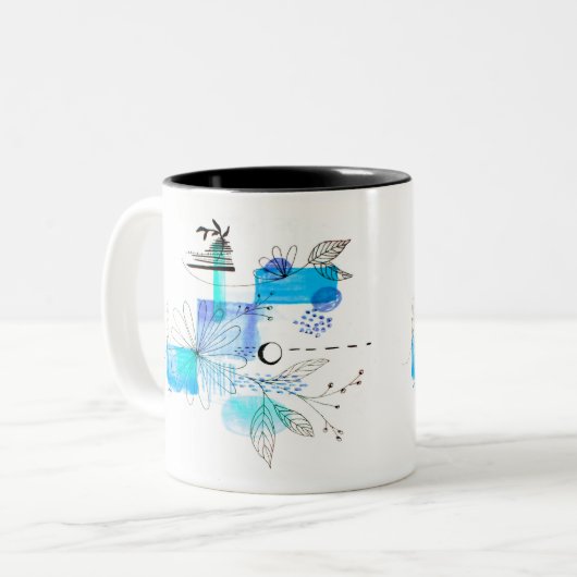 青抽象芸術幾何青黒 ツートーンマグカップ (正面左)