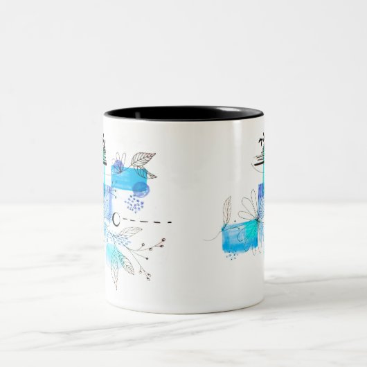 青抽象芸術幾何青黒 ツートーンマグカップ (中央)