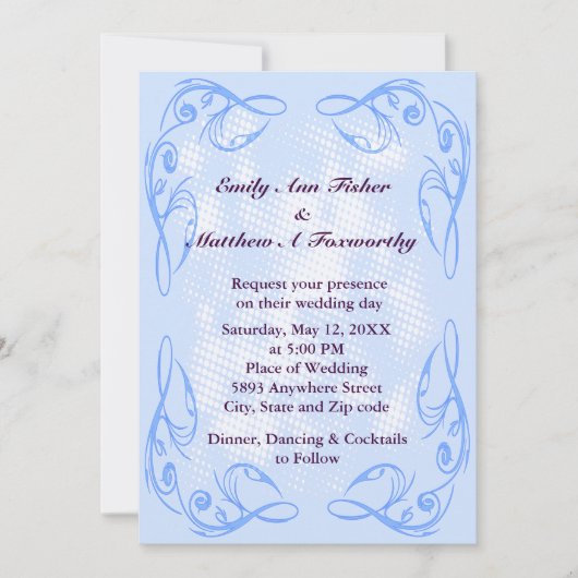 青抽象芸術旋回縁ど結婚式招待状 招待状 (正面)