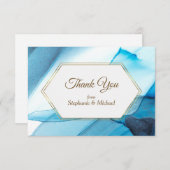 青抽象芸術水彩二重枠結婚型 サンキューカード (正面/裏面)