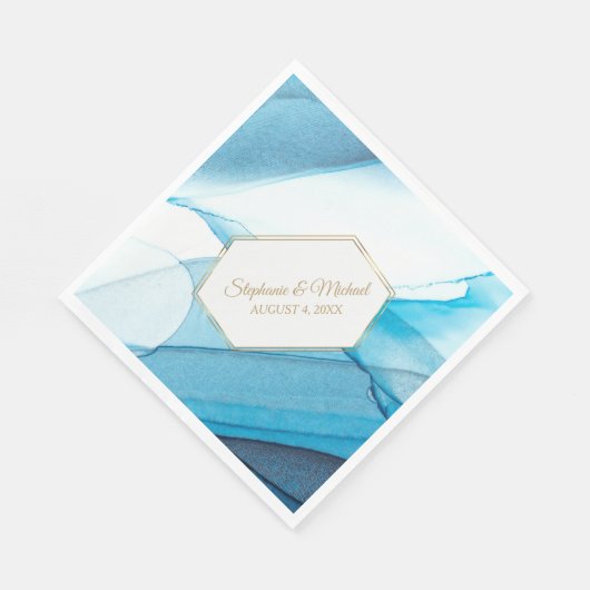 青抽象芸術水彩二重枠結婚型 スタンダードランチョンナプキン (角)