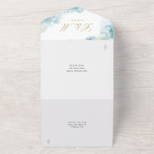 青抽象芸術水色エレガント金ゴールド結婚 オールインワン招待状 (外側)