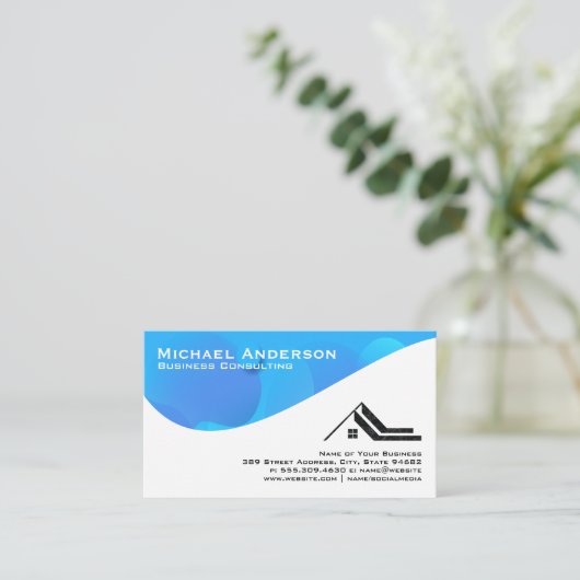 青抽象芸術波 |エステート実在ロゴ 名刺 (スタンド正面)