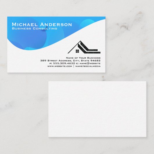 青抽象芸術波 |エステート実在ロゴ 名刺 (正面/裏面)