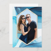 青抽象芸術結婚水色感謝していの写真 招待状 (正面/裏面)