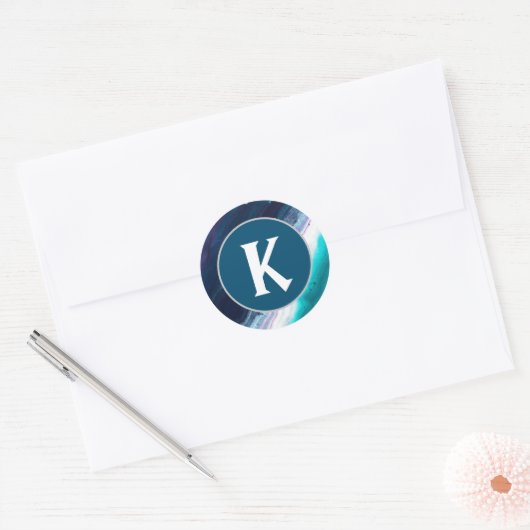 青抽象芸術絵画モノグラム ラウンドシール (封筒)