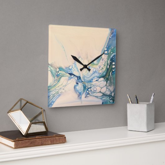 青抽象芸術 スクエア壁時計 (オフィス)