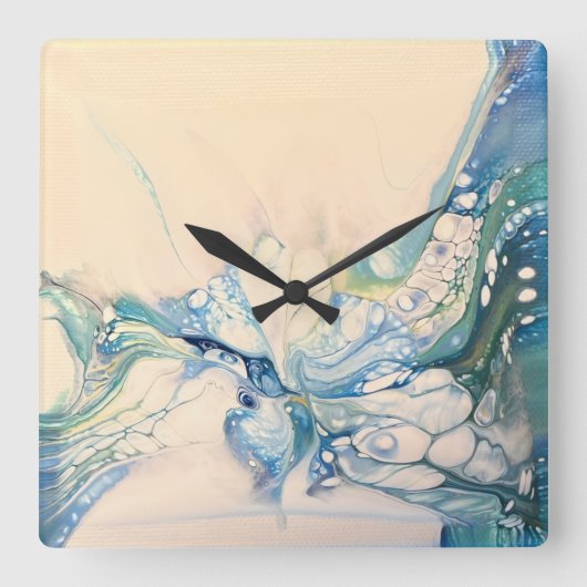 青抽象芸術 スクエア壁時計 (正面)