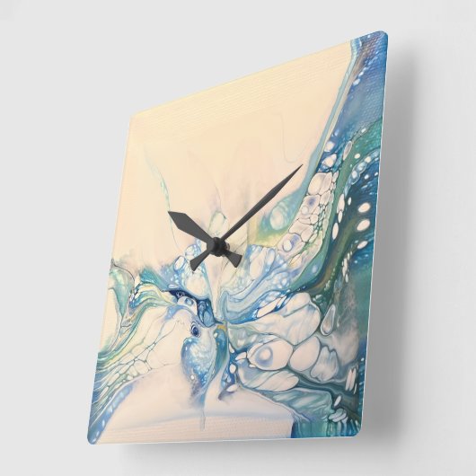 青抽象芸術 スクエア壁時計 (傾斜)