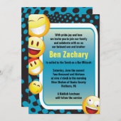 青招待状の幸せなEMOJIのバーバルミツワー 招待状 (正面/裏面)