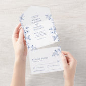 青描ヴィンテージフローラ春の結婚式RSVP オールインワン招待状 (貼ってはがせる)