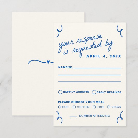 青描一緒結婚に 出欠カード (正面/裏面)