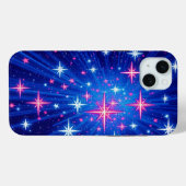 青数々の線付き光沢のある星モバイル Case-Mate iPhoneケース (裏面 (横))